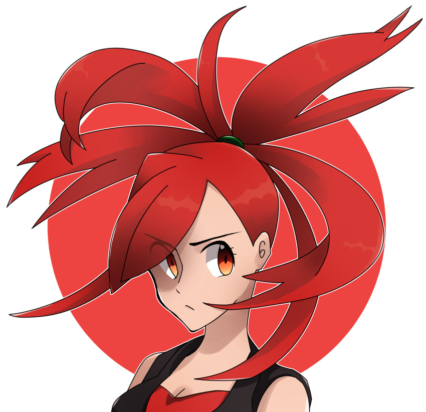 1girl breasts cleavage commentary_request flannery_(pokemon) highres looking_to_the_side orange_eyes outline pokemon pokemon_oras red_hair solo tsutaya_(38m6) tsutaya_gap upper_body