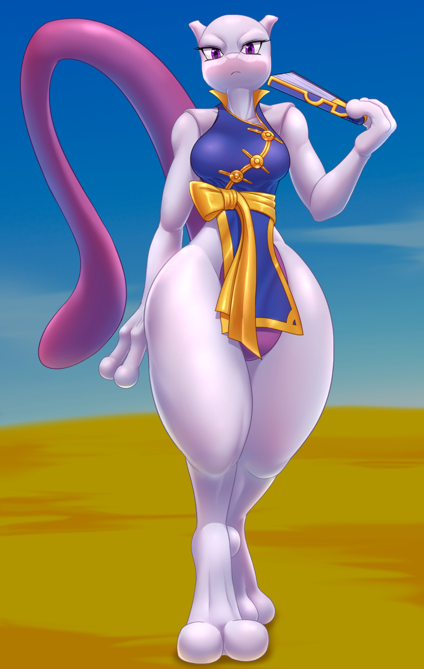 anthro asian_clothing chinese_clothing chinese_dress clothing domestic_cat dress east_asian_clothing felid feline felis female generation_1_pokemon hi_res humanoid legendary_pokemon mammal mewtwo mykiio nintendo pokemon pokemon_(species) pokemon_unite solo unite