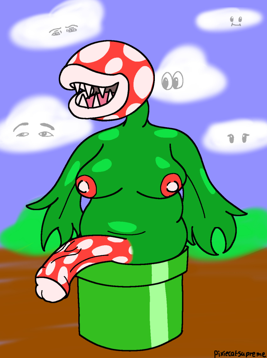 big_penis breasts cloud elemental_creature elemental_humanoid flora_fauna genitals gynomorph hi_res huge_penis humanoid hyper hyper_genitalia hyper_penis intersex mario_bros nintendo outside penis piranha_plant pixiecatsupreme plant plant_humanoid smile