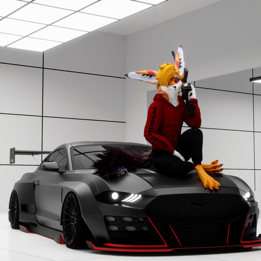 anthro blender_(software) canid canine ford ford_mustang fox hi_res male mammal rexouium