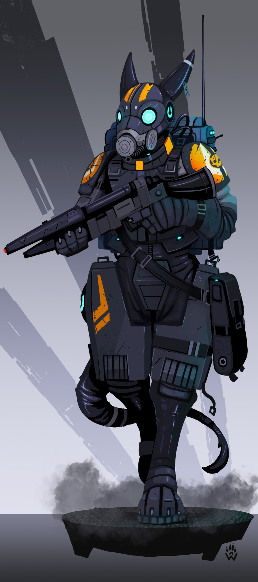 2023 abstract_background absurd_res ambiguous_gender anthro backpack combine_soldier gas_mask glowing gun half-life_alyx hi_res mask military ranged_weapon skull_symbol solo standing tactical_gear weapon wolfdawg