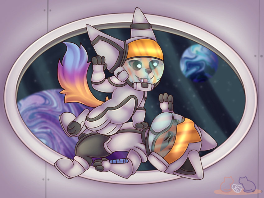 anthro astronaut_kennen astrounaut_gnar bulge duo floating gnar_(lol) hi_res kennen_(lol) league_of_legends lichat male male/male riot_games space spacecraft spacesuit vehicle yordle