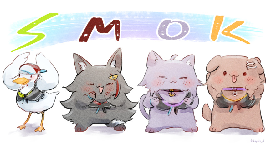 animal_focus animalization bikini bird black_bikini blush bone_hair_ornament cat chibi dog duck hair_ornament hololive hololive_summer_2023_swimsuit ikayaki_(ikayaki4) inugami_korone inugami_korone_(dog) nekomata_okayu nekomata_okayu_(cat) ookami_mio ookami_mio_(wolf) oozora_subaru smok_(hololive) subaru_duck swimsuit virtual_youtuber wolf