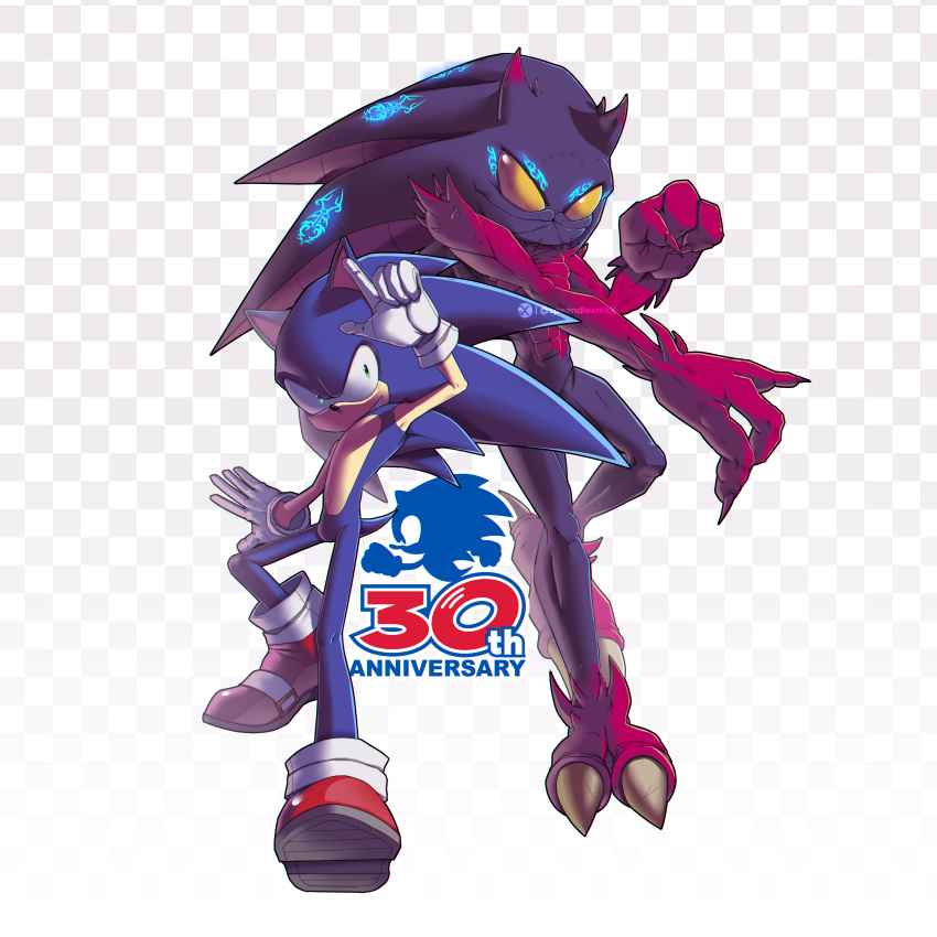 absurd_res alien anthro black_arms_(sonic) black_body blue_body blue_fur clothing duo eulipotyphlan footwear fur gloves green_eyes handwear hedgehog hi_res male mammal no_pupils sega shoes sonic_the_hedgehog sonic_the_hedgehog_(series) speendlexmk2 yellow_eyes