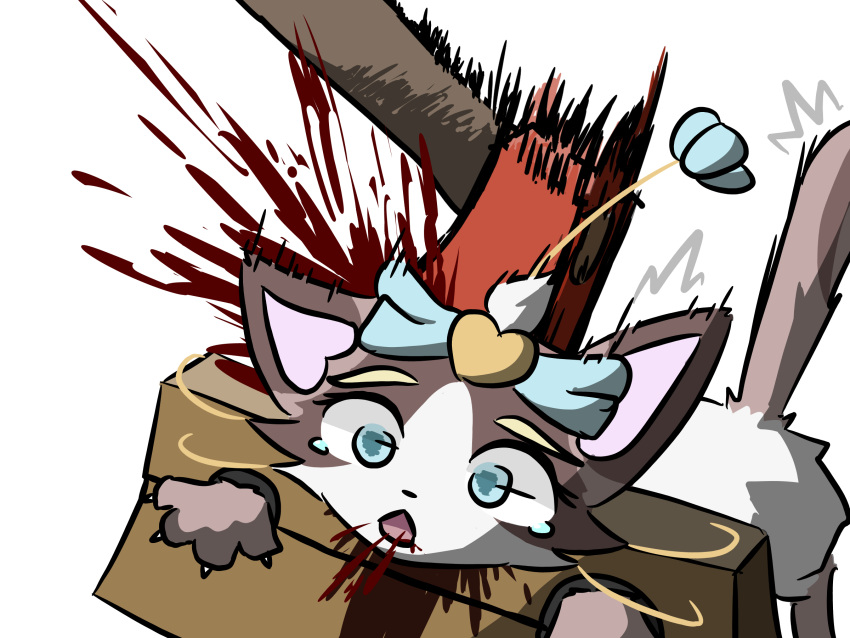 axe blood blood_splatter bodily_fluids crying death decapitation domestic_cat felid feline felis female feral gore hi_res league_of_legends mammal ragdoll_cat riot_games snuff solo tears yuumi_(lol) yuumisocute