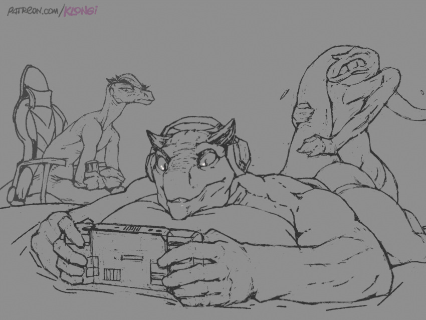 2023 abelisaurid animated anthro anthro_on_anthro anthro_penetrated anthro_penetrating anthro_penetrating_anthro being_watched biped carnotaurus digital_media_(artwork) dinosaur distracted_sex from_behind_position gaming gaming_chair group headphones klongi larger_male larger_penetrated looking_at_another lying male male/male male_penetrated male_penetrating male_penetrating_male on_front penetration playing_videogame reptile scalie sex sitting size_difference smaller_male theropod trio