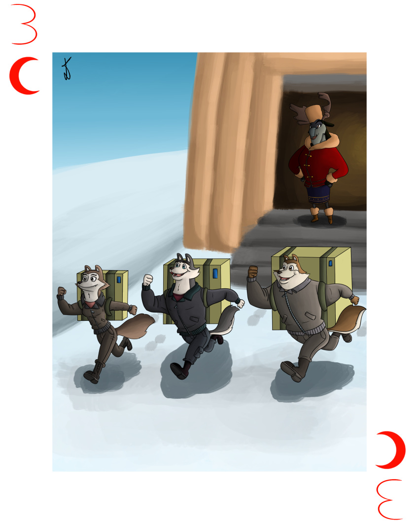 absurd_res anthro arctic_dogs artic_blast_delivery canid canine canis capreoline card custom_cards dakota_(arctic_dogs) deer delivery_(commerce) domestic_dog duke_(arctic_dogs) dusty_(arctic_dogs) female hi_res husky magda_(arctic_dogs) male mammal nordic_sled_dog playing_card postal_delivery reindeer shiromon999 spitz working