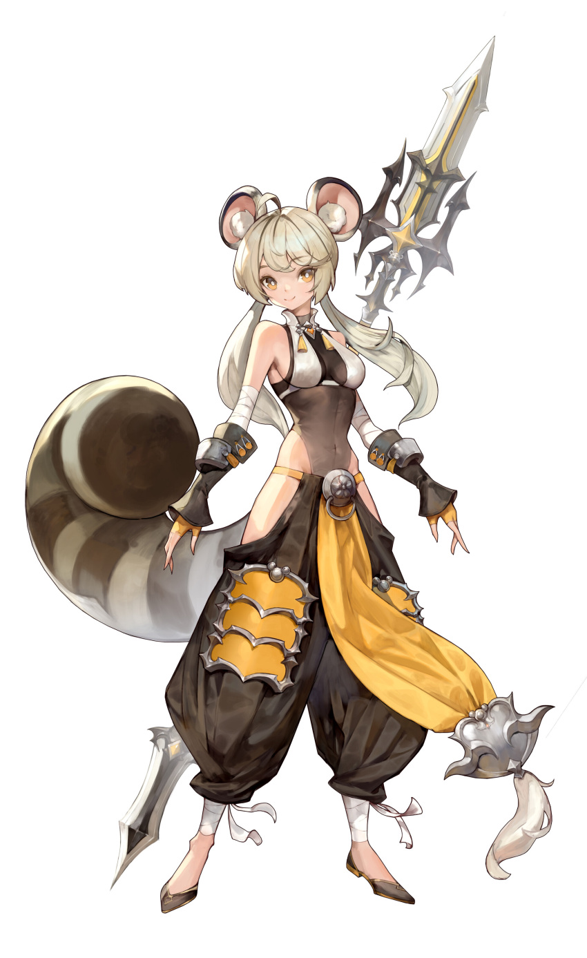 1girl absurdres animal_ears dory highres huge_weapon sword tail weapon white_background yellow_eyes