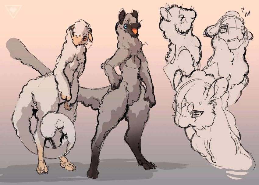 ambiguous_gender anthro ayrao0 biped blue_eyes duo fluffy fluffy_tail fur grey_body grey_fur hi_res long_tail mammal tail the_nature_of_predators venlil_(the_nature_of_predators) white_body white_fur wool_(fur)