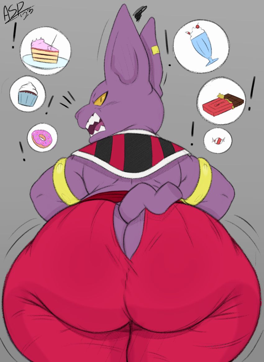 alien angry anthro aspirantpill big_butt butt butt_focus champa domestic_cat dragon_ball dragon_ball_super felid feline felis hi_res looking_back male mammal overweight purple_body solo yellow_eyes