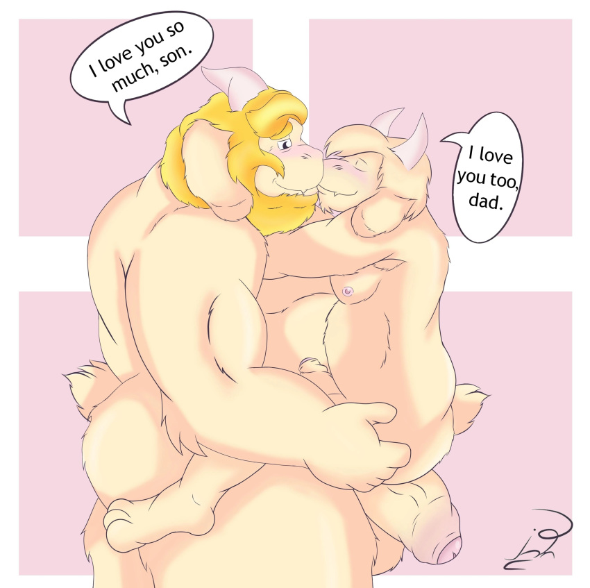 absurd_res age_difference anthro asgore_dreemurr asriel_dreemurr blonde_hair body_hair boss_monster bovid caprine duo father_(lore) father_and_child_(lore) father_and_son_(lore) fur goat goat_dad hair hi_res incest_(lore) jon_noj long_ears male male/male mammal parent_(lore) parent_and_child_(lore) parent_and_son_(lore) smile son_(lore) text undertale undertale_(series) white_body white_fur