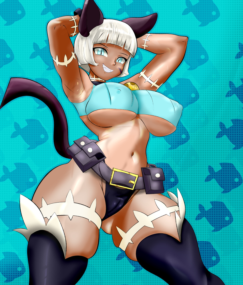 absurd_res animal_humanoid bell bell_collar big_breasts breasts clothing collar darioriz female hi_res humanoid mammal mammal_humanoid nadia_fortune not_furry pinup pose skullgirls solo tail topwear