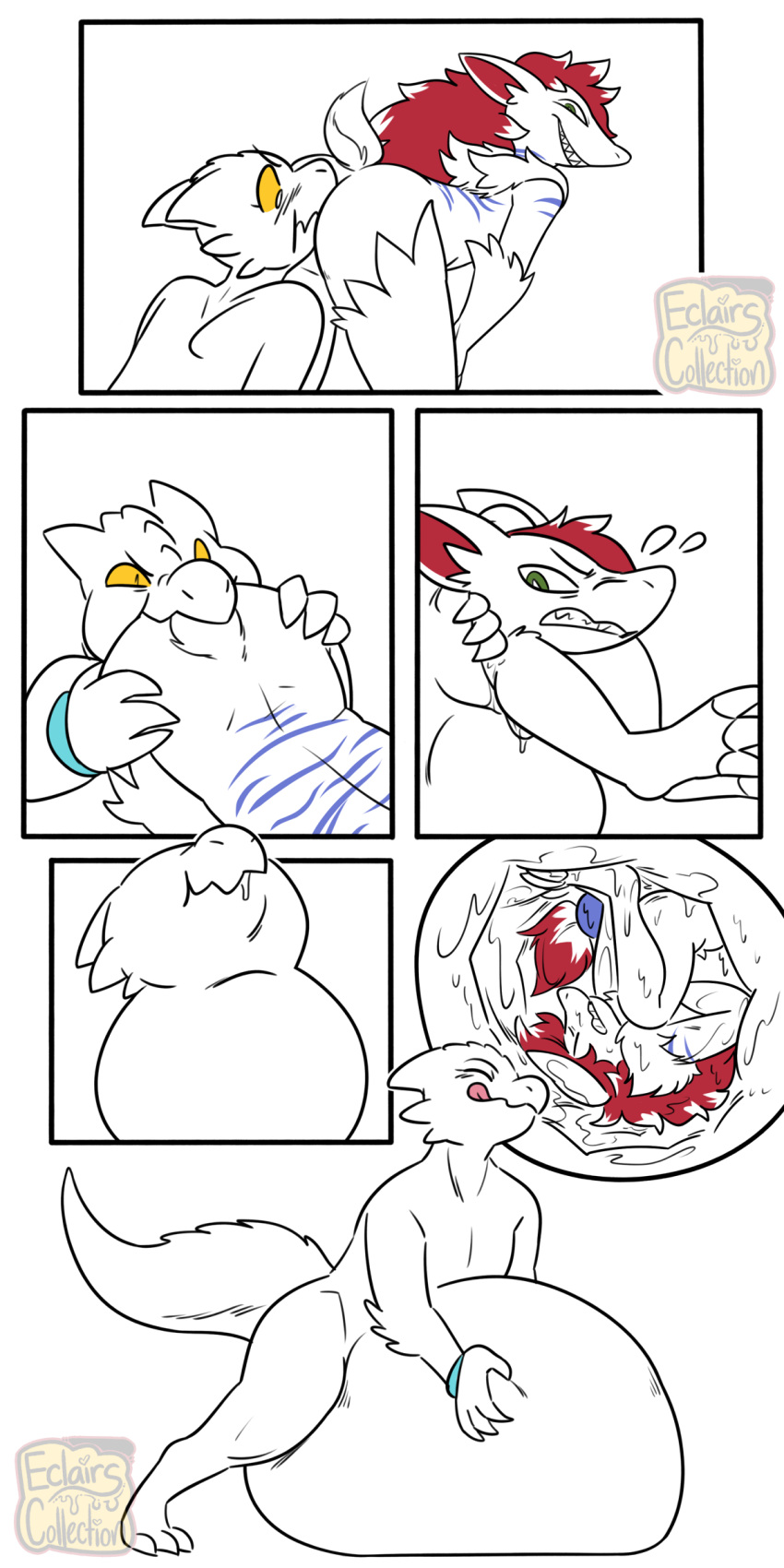 abdominal_bulge absurd_res ambiguous_gender anthro blush bodily_fluids butt butt_in_face drooling duo eclairscollection emarl fan_character generation_5_pokemon hi_res internal kobold neck_bulge nintendo oral_vore pokemon pokemon_(species) saliva scalie soft_vore tail teasing tongue tongue_out vore zoroark