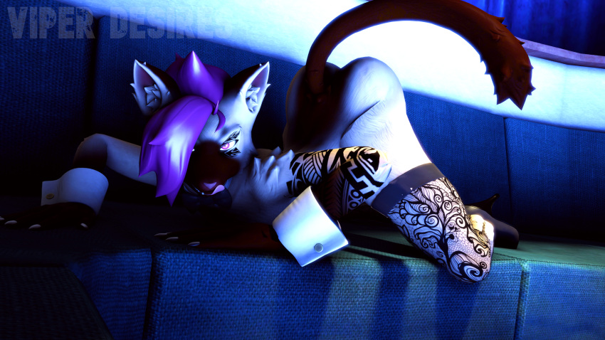 16:9 2023 3d_(artwork) anthro arm_tattoo artist_name ass_up bedroom_eyes bow_tie brown_body brown_fur bubble_butt butt claws clothing curvaceous curvy_figure detailed_background digital_media_(artwork) domestic_cat facial_tattoo felid feline felis female fingers fluffy fluffy_tail footwear fur furniture hair hi_res high_heels inner_ear_fluff inside legwear licking licking_lips long_tail looking_at_viewer mammal multicolored_body multicolored_fur narrowed_eyes on_sofa presenting purple_eyes purple_hair rebecca_(viper-desires) seductive short_hair sofa solo source_filmmaker stripper tail tan_body tan_fur tattoo thick_thighs thigh_highs tongue tongue_out tuft two_tone_body two_tone_fur viper-desires voluptuous watermark wide_hips widescreen