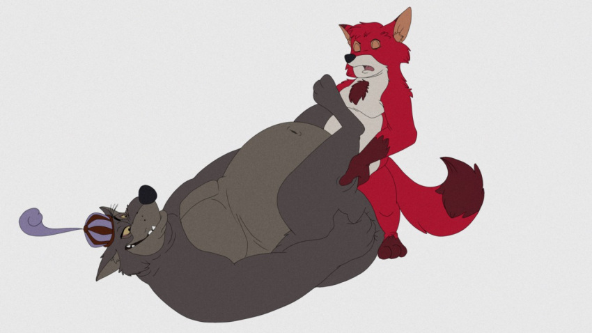 anal anal_penetration anthro belly big_belly butt butt_grab canid canine canis chubby_anthro chubby_male disney duo eyes_closed fox grin hand_on_butt hyenafur looking_at_another looking_at_partner lying male male/male mammal navel nude obese obese_anthro obese_male on_back overweight overweight_anthro overweight_male penetration power_bottom robin_hood_(disney) sex sheriff_of_nottingham size_difference small_dom_big_sub smile spread_butt spreading thick_thighs unknown_artist wolf