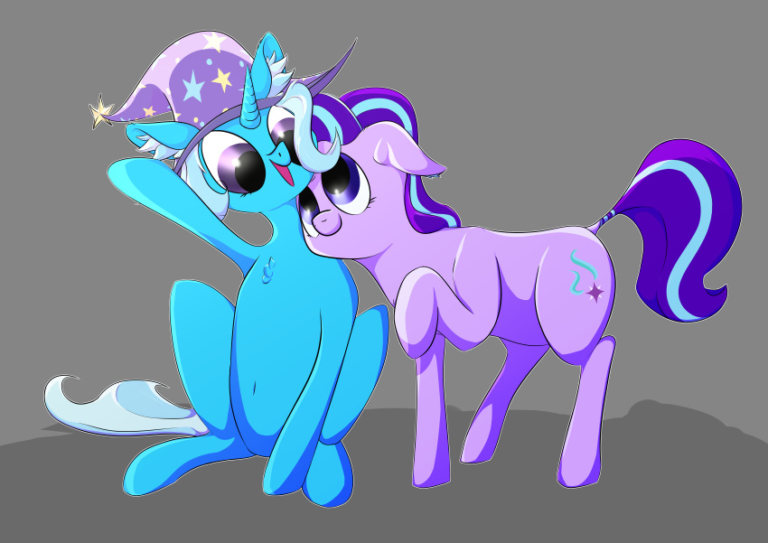 absurd_res cute_expression cute_eyes duo equid equine estellewdp female friendship_is_magic grey_background hasbro hi_res horn horse mammal my_little_pony not_furry pony simple_background starlight_glimmer_(mlp) trixie_(mlp) unicorn