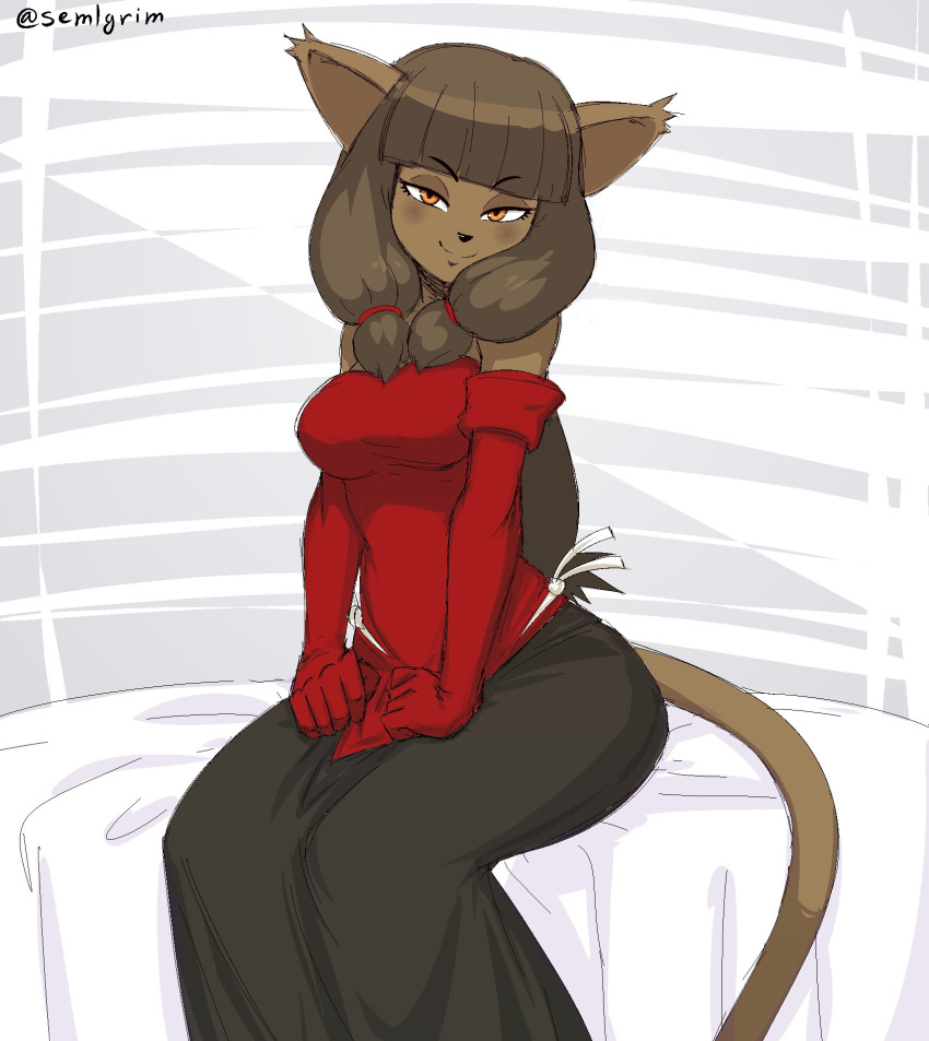 2018 ankama anthro armwear bangs bedroom_eyes breasts brown_hair clothing colored_sketch dofus ecaflip elbow_gloves felid female freckles gloves hair handwear hi_res looking_at_viewer mammal miranda_(wakfu) narrowed_eyes seductive sem-l-grim sitting sketch solo wakfu