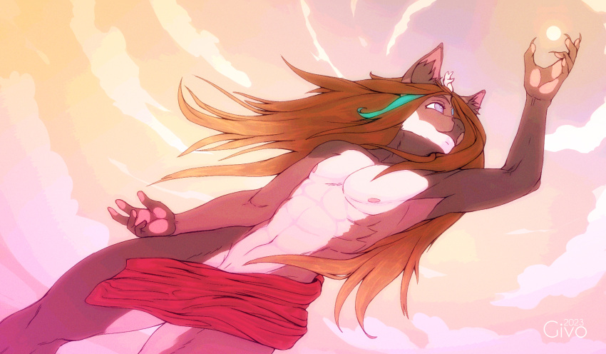 anthro antlers claws cloud cute_expression day falling flying girly givo good_boy hair hi_res horn humanoid hybrid kotaro_kou_(kotarokou) light long_claws long_hair male mammal muscle_tone nipples nude pink_nipples pinup pose shaded simple_background simple_shading sky smile solo sunlight tasteful_nudity