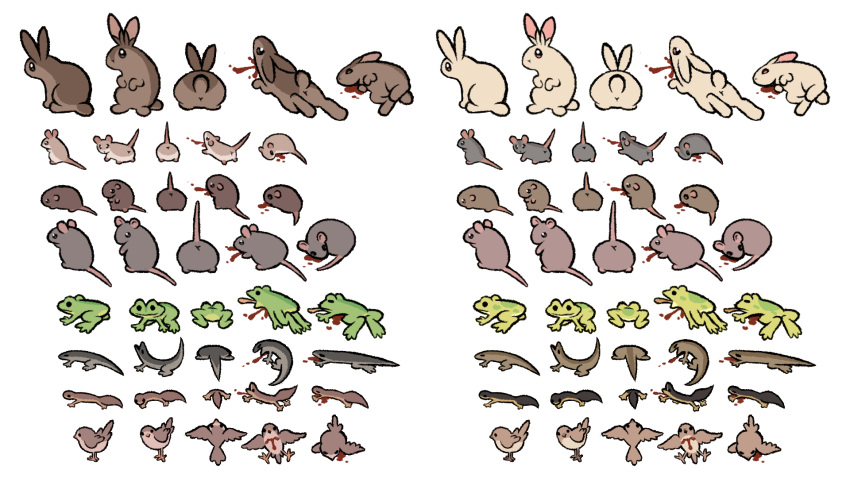 4clan ambiguous_gender amphibian anus avian bird blood bodily_fluids corpse cricetid death eulipotyphlan feral frog group hi_res labbit1337 lagomorph leporid lizard mammal model_sheet mouse murid murine rabbit reptile rodent scalie shrew toony vole wounded y_anus