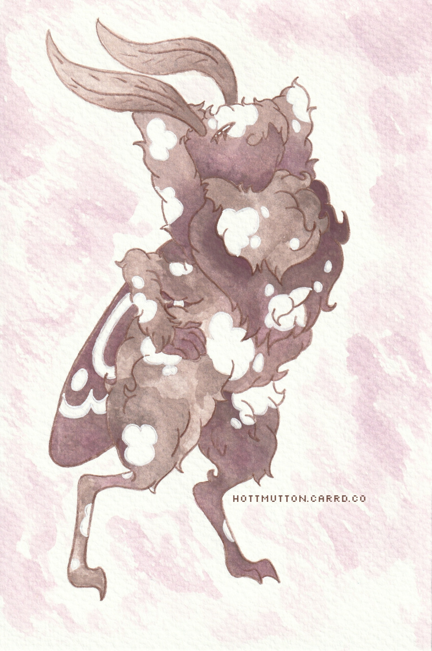 absurd_res ambiguous_gender antennae_(anatomy) anthro arthropod brown_body fluffy fluffy_chest hands_behind_head hands_on_hips hi_res hottmutton insect lepali lepidopteran markings moth smile solo spots stretching tiny_feet white_markings white_spots wings