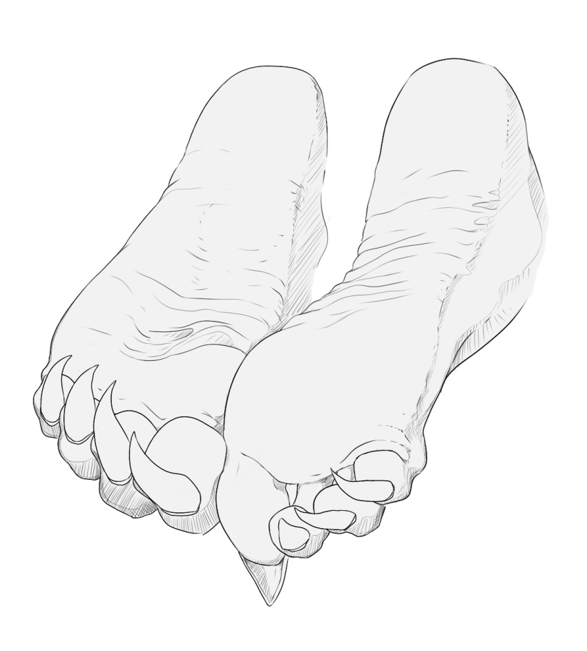 ambiguous_gender anthro barefoot claws feet foot_fetish foot_focus hi_res humanoid kredri paws simple_background soles solo toe_claws toes unknown_species wrinkled_feet