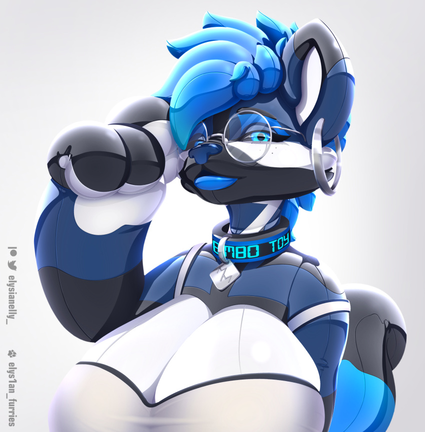 animate_inanimate anthro big_breasts big_tail breasts elysianelly female glistening glistening_body hi_res huge_breasts huge_tail hyena inflatable inflatable_transformation inflating inflation living_inflatable mammal rubber shepard_(vakarian017) solo tail