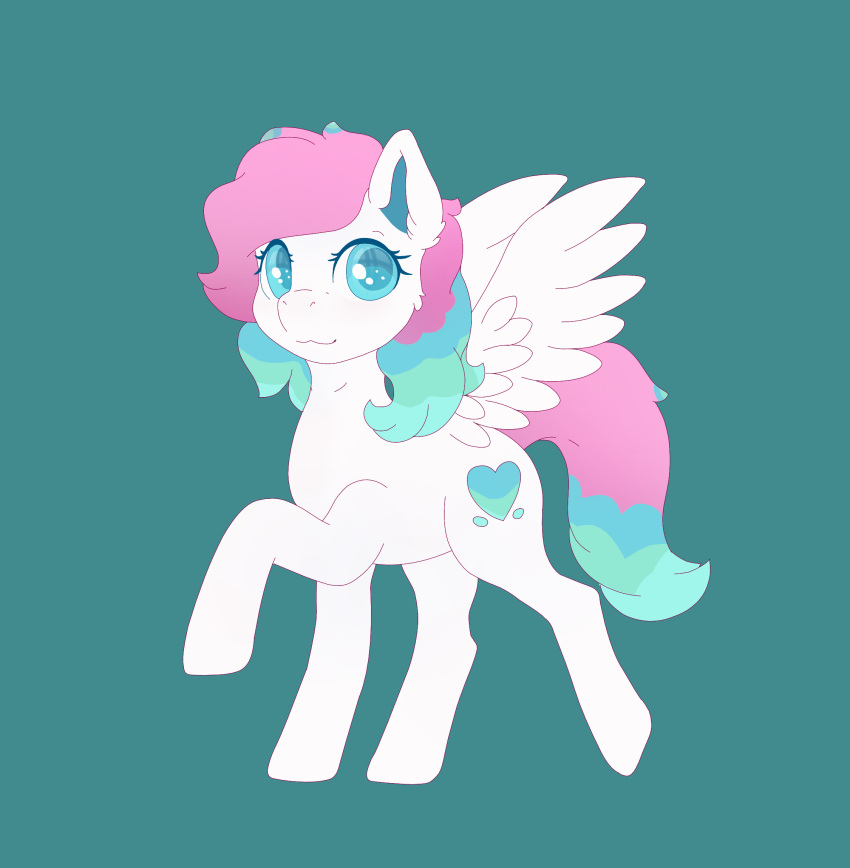 2022 blue_eyes blue_inner_ear blue_mane blue_tail cutie_mark digital_drawing_(artwork) digital_media_(artwork) equid equine eyelashes fan_character feathered_wings feathers female feral flat_colors full-length_portrait fur green_background green_mane green_tail hasbro hi_res looking_at_viewer mammal mane mintychipart multicolored_mane multicolored_tail my_little_pony pegasus pink_mane pink_tail portrait simple_background smile solo sparkling_eyes standing tail unguligrade white_body white_feathers white_fur white_wings wings