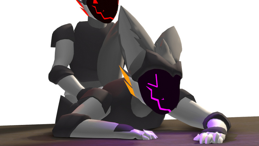 animated anthro claws cybernetics cyborg duo furniture hip_grab lying machine male male/male male_penetrating on_front penetration pink_eyes protogen red_eyes screen screen_face sex table tail visualized