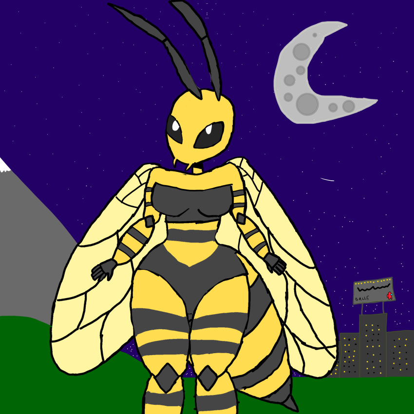 among_us antennae_(anatomy) anthro arthropod bee billboard dan_da_pan_man female gill_fang hi_res humanoid hymenopteran innersloth insect moon night simple_background sky solo star starry_sky stinger striped_body stripes