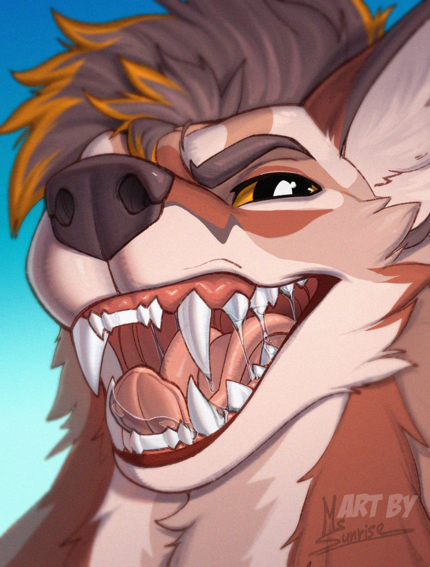 absurd_res anthro bodily_fluids furry hi_res male ms.sunrise open_mouth saliva solo teeth vore