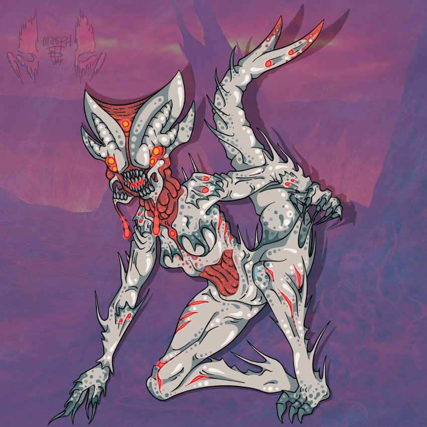 absurd_res activision alien alien_humanoid animal_humanoid anthro arthropod arthropod_humanoid breasts call_of_duty call_of_duty:_ghosts claws cryptid_(call_of_duty) digital_media_(artwork) female hi_res humanoid kneeling mooph nude open_mouth raised_tail sharp_teeth solo solo_focus tail teeth toe_claws
