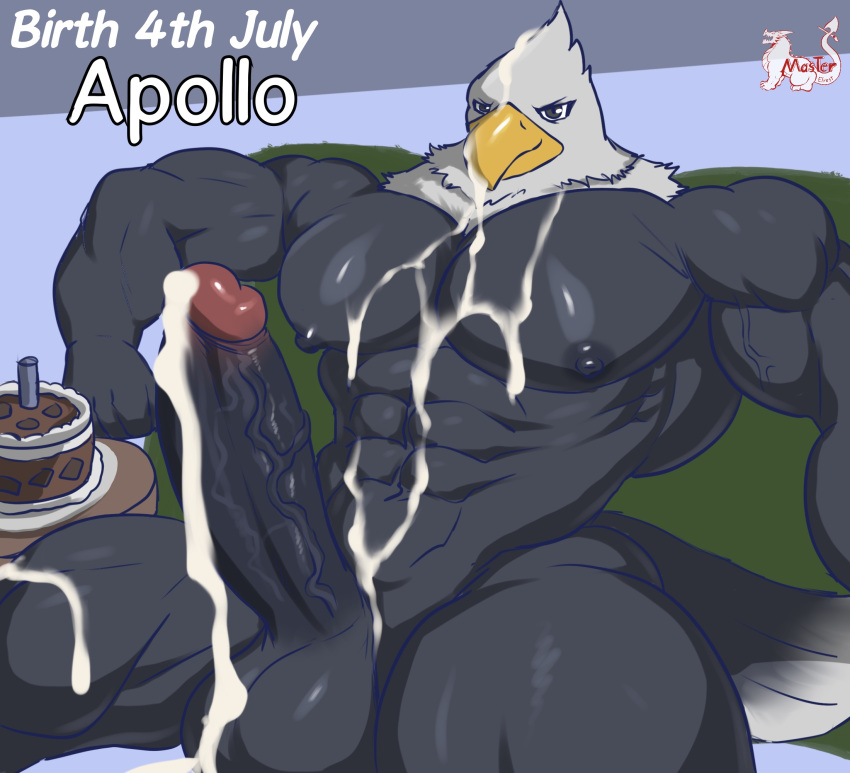 4th_of_july abs accipitrid accipitriform animal_crossing anthro apollo_(animal_crossing) areola avian balls beak big_penis bird birthday_cake bodily_fluids cake cum cum_on_face dessert eagle erection food genital_fluids genitals glans hi_res huge_penis humanoid_genitalia humanoid_penis male masterelrest muscular muscular_anthro muscular_male nintendo nipples pecs penis solo vein veiny_muscles