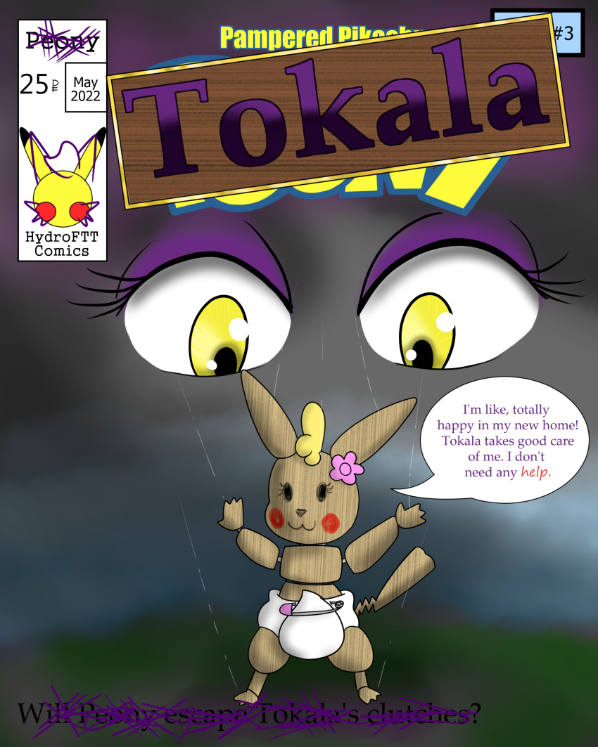 absurd_res anthro canid canine comic cover cover_art cover_page dark diaper duo female generation_1_pokemon generation_5_pokemon grim hi_res hydroftt hypnosis infantilism mammal mental_domination mind_control nintendo peony_fiorello pikachu pokemon pokemon_(species) psychic puppet rodent tokala_(hydroftt) zorua