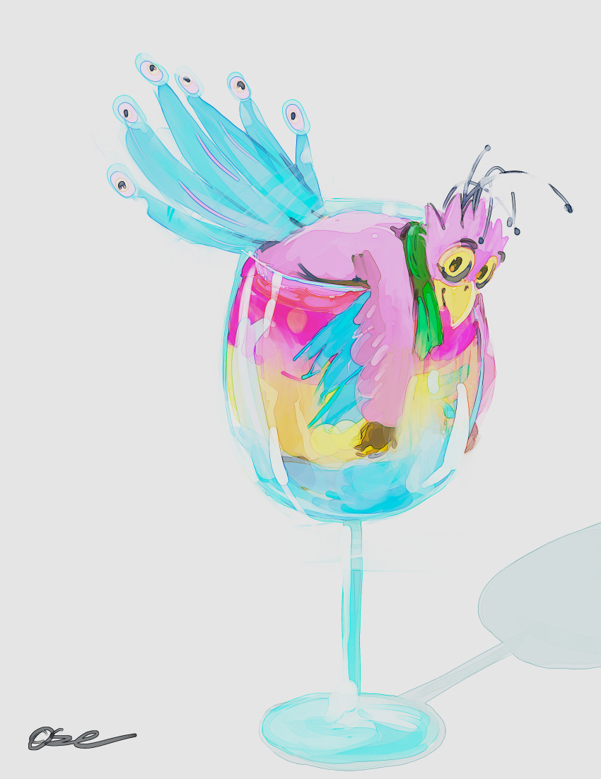 absurd_res alcohol anthro avian avian_feet beak beverage biped bird blue_body clothing container cup drinking_glass feathered_crest feathered_wings feathers galliform glass glass_container glass_cup green_eyes gyro_feather head_crest hi_res lgbt_pride male oselotti pansexual_pride_colors partially_submerged peafowl phasianid pink_body pride_colors scarf tail_feathers wine_glass winged_arms wings