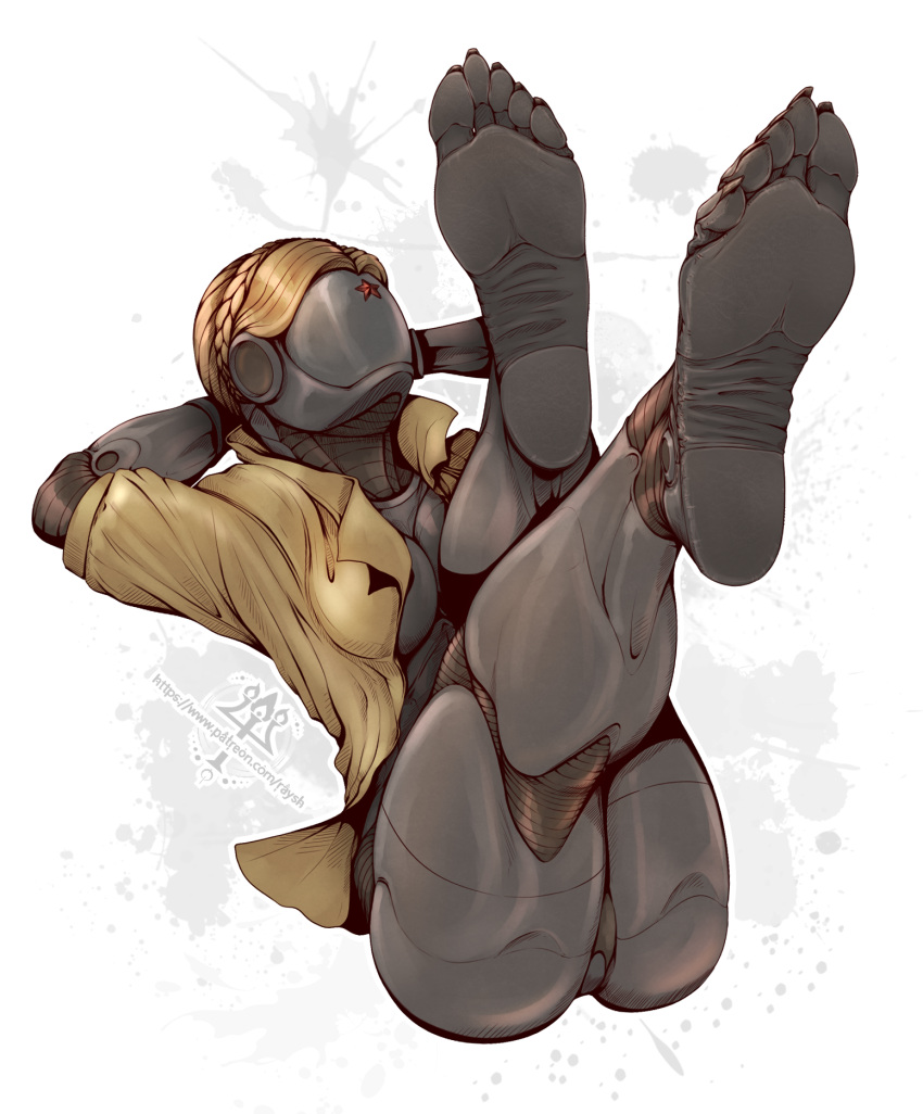 atomic_heart barefoot big_breasts blonde_hair breasts butt clothed clothing faceless_character feet female foot_fetish foot_focus hair hi_res humanoid kredri machine not_furry paws robot robot_humanoid soles solo the_twins_(atomic_heart) toes