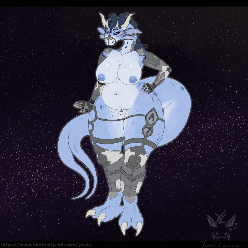 1:1 2023 4_ears 5_fingers absurd_res agness_seven_(yarpi) anthro belly big_breasts big_butt blue_body blue_eyes blue_hair blue_nipples blue_skin breasts butt chubby_anthro chubby_female clawed_feet claws curvy_figure cybernetic_arm cybernetic_eye cybernetic_leg cybernetic_limb cybernetics digital_media_(artwork) ear_piercing ear_ring extraterrestrial eyelashes female fingers genitals hair hand_on_hip hi_res huge_breasts long_neck machine massive_thighs multi_ear navel nipples nude overweight overweight_female piercing pinup pose pussy ring_piercing slightly_chubby slit smile tail thick_tail thick_thighs wide_hips yarpi