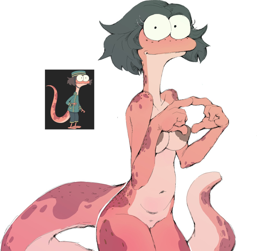 2023 amphibia_(series) amphibian anthro bella_(amphibia) breasts disney female fingers_together freckles general_proton hi_res newt nipples nude red_body red_skin salamander simple_background solo white_background