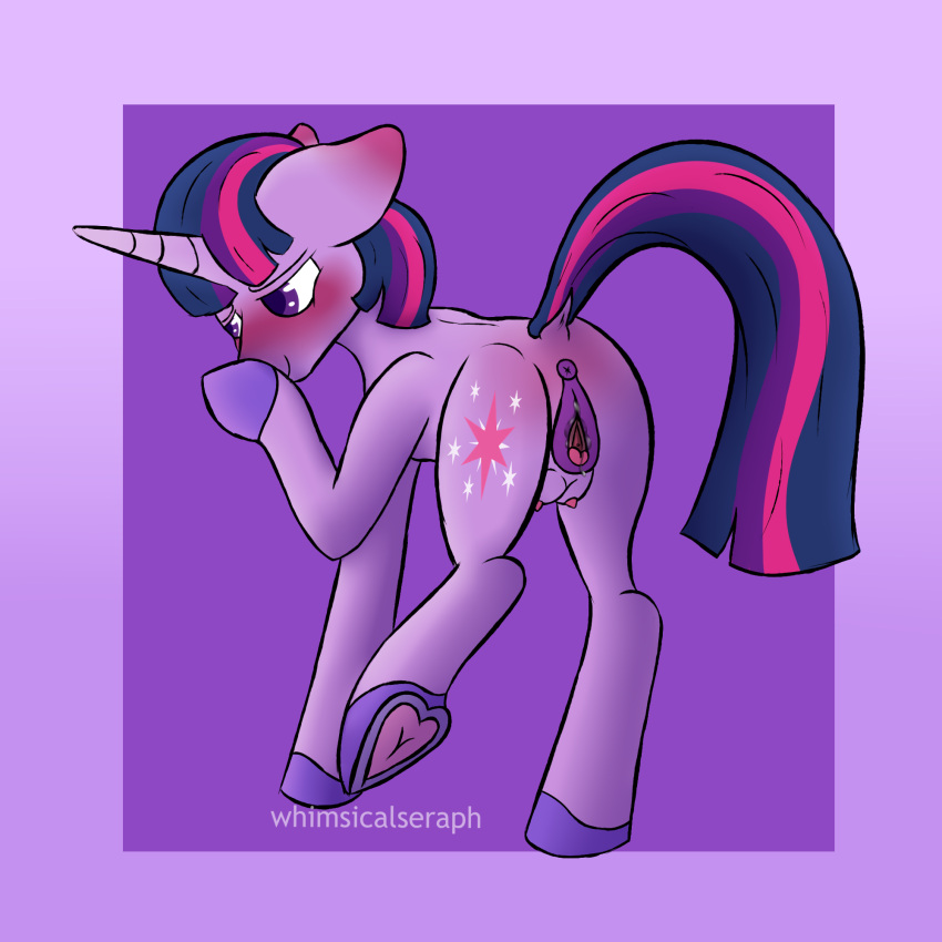 anatomically_correct anatomically_correct_genitalia anatomically_correct_pussy animal_genitalia animal_pussy anus blush bodily_fluids butt clitoral_winking clitoris cutie_mark digital_media_(artwork) dock ear_blush equid equine equine_genitalia equine_pussy female feral friendship_is_magic genital_fluids genitals hair hasbro hi_res hooves horn mammal my_little_pony nipples purple_anus purple_background purple_body purple_eyes purple_hair purple_hooves purple_pussy purple_tail pussy pussy_juice raised_tail shy signature simple_background smile solo tail teats twilight_sparkle_(mlp) underhoof unicorn whimsicalseraph