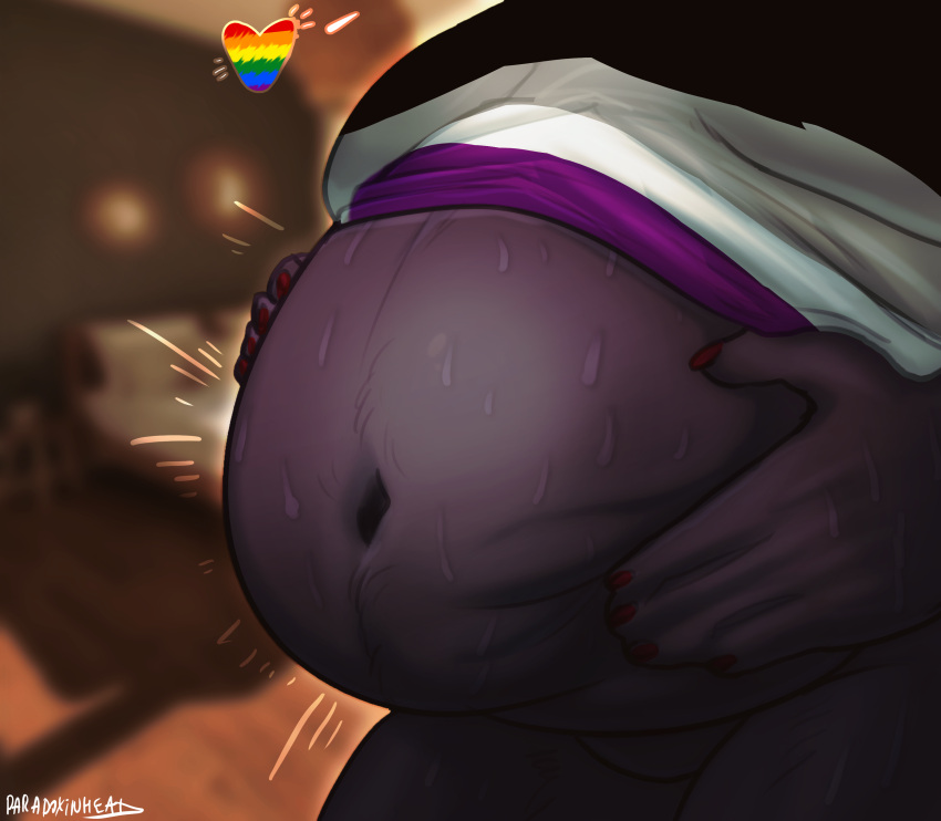&lt;3 5_fingers abdominal_bulge absurd_res ambiguous_gender ambiguous_prey anthro asexual_pride_colors asexual_symbol belly belly_rub big_belly bodily_fluids claws clothing devourer_(razor_koopa) digital_media_(artwork) dragon draw_over fingers fully_inside goo_creature goo_dragon goo_dripping hi_res lgbt_pride male male_pred navel overweight overweight_male paradoxinhead photo_background photography_(artwork) pride_colors pride_month purple_body purple_flesh rainbow_flag rainbow_pride_colors rainbow_pride_flag rainbow_symbol same_size_vore scalie shirt simple_background slime solo teasing teasing_viewer topwear vore
