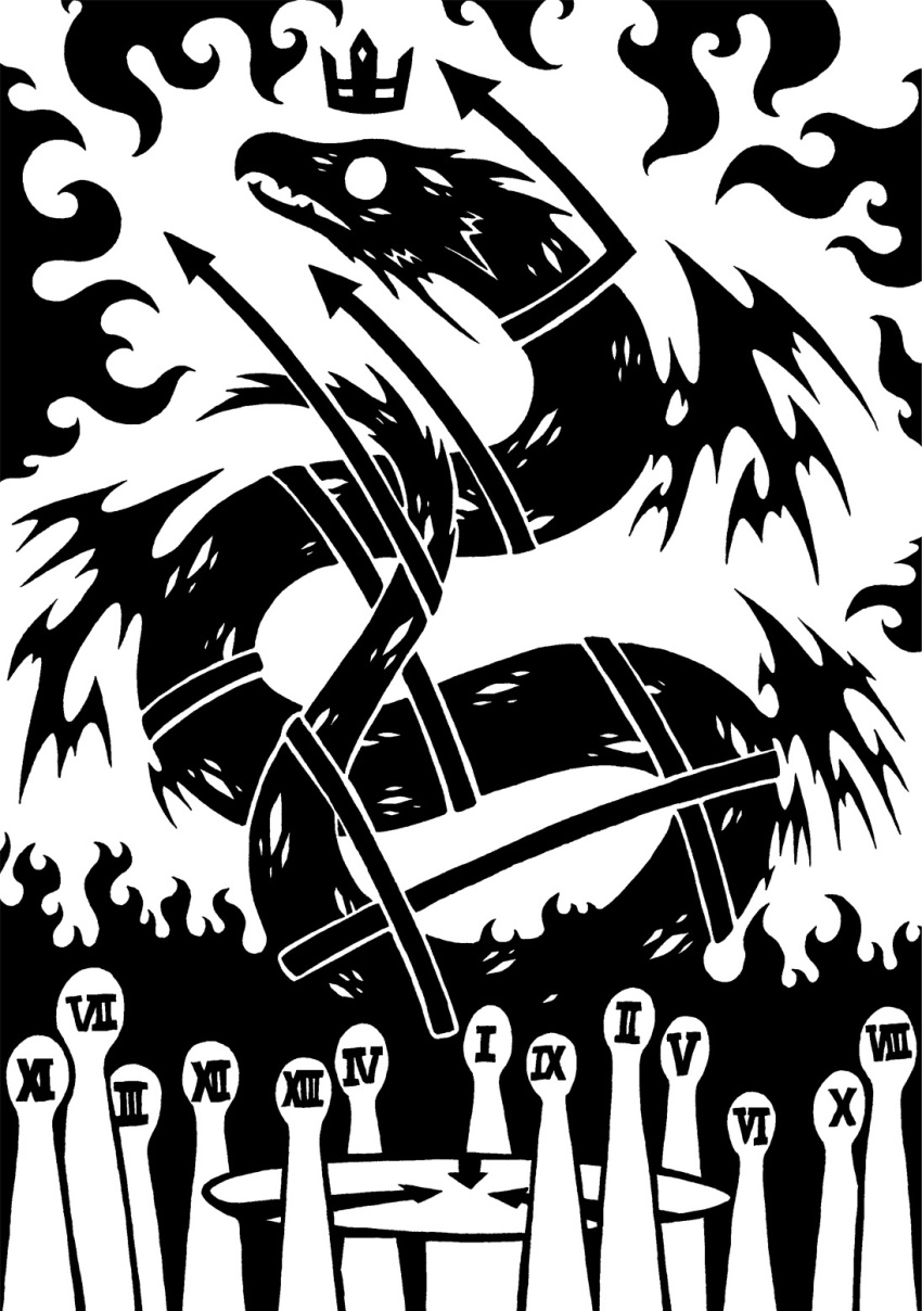 2014 ambiguous_gender beak black_and_white black_text crown digital_drawing_(artwork) digital_media_(artwork) directional_arrow empty_eyes feral fire floating_crown group headgear hi_res humanoid membrane_(anatomy) membranous_wings monochrome notched_wings number o5-1 o5-10 o5-11 o5-12 o5-13 o5-2 o5-3 o5-4 o5-5 o5-6 o5-7 o5-8 o5-9 overseer_council reptile restricted_palette roman_numeral scalie scp_foundation sharp_teeth silhouette simple_background snake sunnyclockwork teeth text white_background wings