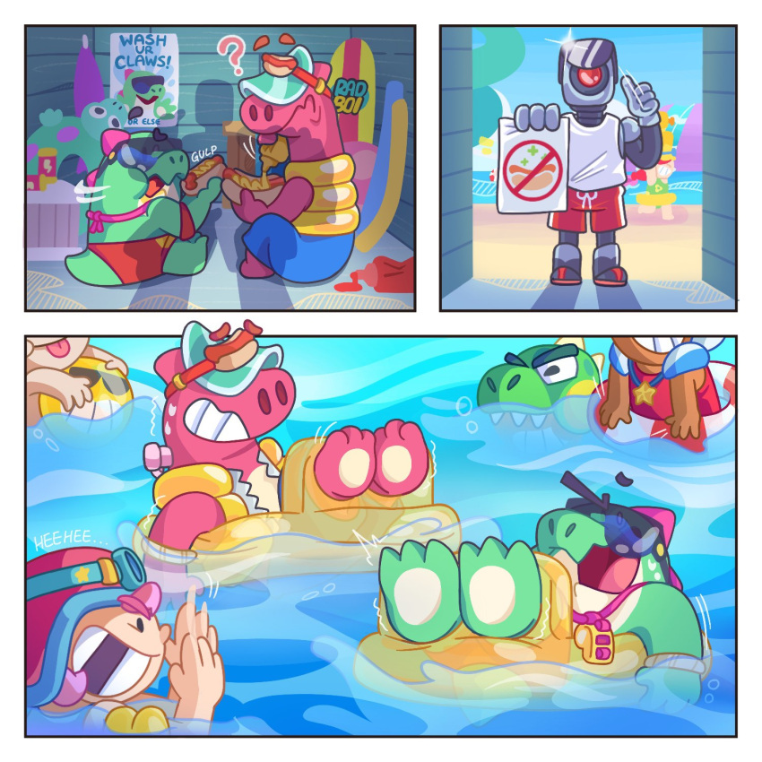 anthro banned brawlstars buzz clothing dinosaur dollytraiter07 doug duo feet floatie food hi_res hot_dog inflatable lifeguard male male/male paws pool reptile restraints scalie stocks swimming_pool swimring swimwear tickling weiner