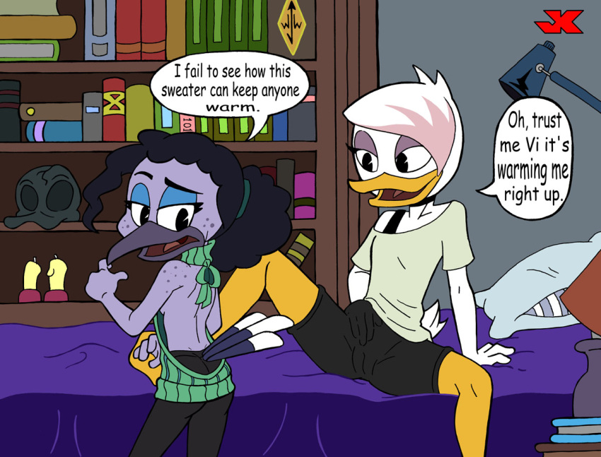 anthro disney ducktales ducktales_(2017) duo female female/female freckles humanoid jk lena_(ducktales) violet_sabrewing