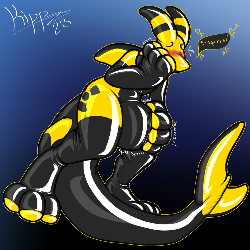 &lt;3 1:1 absurd_res anthro auhrii big_bulge blush bulge featureless_face fish flustered hazmat hi_res huge_bulge hyper hyper_bulge kippz marine null_bulge null_stimulation nullification onomatopoeia radiation_symbol rubber_creature shark solo sound_effects squeaking squish symbol text throbbing_bulge