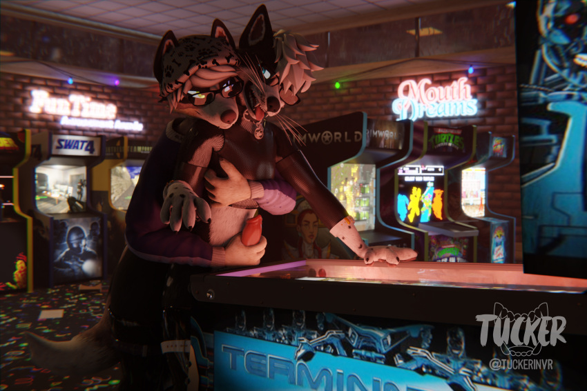 3d_(artwork) absurd_res ambiguous_penetration animal_genitalia animal_penis anthro arcade arcade_machine beanie black_body black_fur blender_(software) blender_cycles border_collie brown_body brown_fur canid canine canine_genitalia canine_penis canis clothing collie crop_top digital_media_(artwork) domestic_dog duo embrace eyewear fur genitals glasses handjob hat headgear headwear herding_dog heterochromia hi_res hug hugging_from_behind knot latex_legwear legwear male male/male mammal markings pastoral_dog penetration penile penis penis_grab pinball pinball_machine pink_penis rimworld romantic sex sheepdog shirt smug spots spotted_markings stockings team_fortress terminator_(franchise) tongue tongue_out topwear tucker_(artist) white_body white_fur