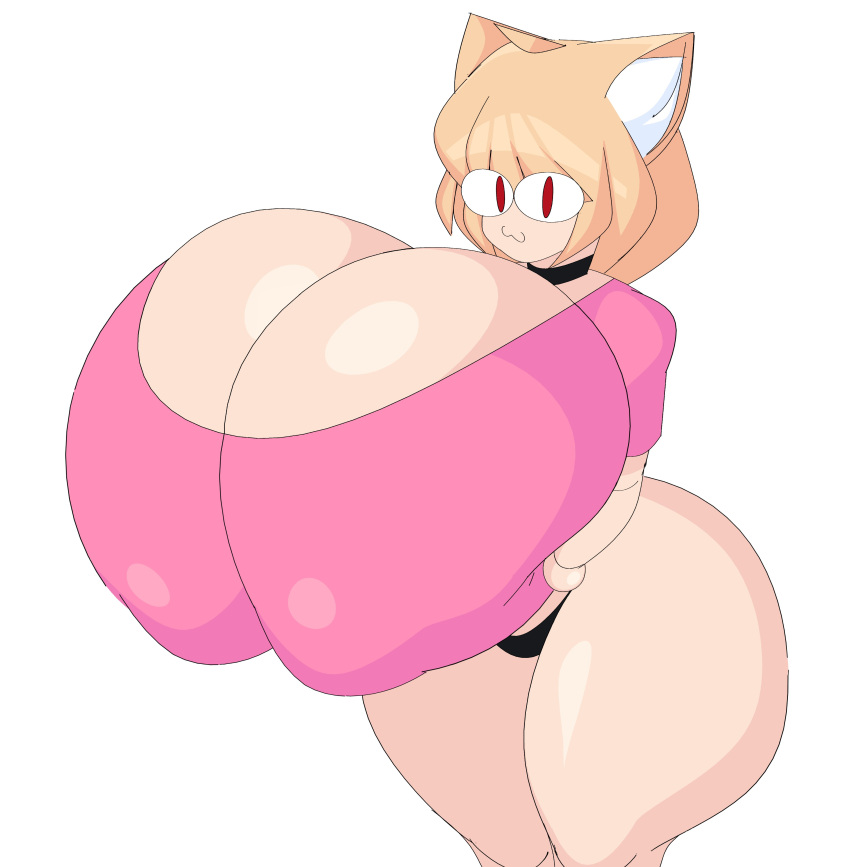 :3 absurd_res animal_humanoid big_breasts blonde_hair breasts cat_humanoid choker cleavage clothed clothing cytrusawa felid felid_humanoid feline feline_humanoid female hair hi_res huge_breasts humanoid hyper hyper_breasts inner_ear_fluff jewelry looking_at_viewer mammal mammal_humanoid necklace neco-arc panties red_eyes shirt smile solo topwear tsukihime tuft type-moon underwear white_body white_skin