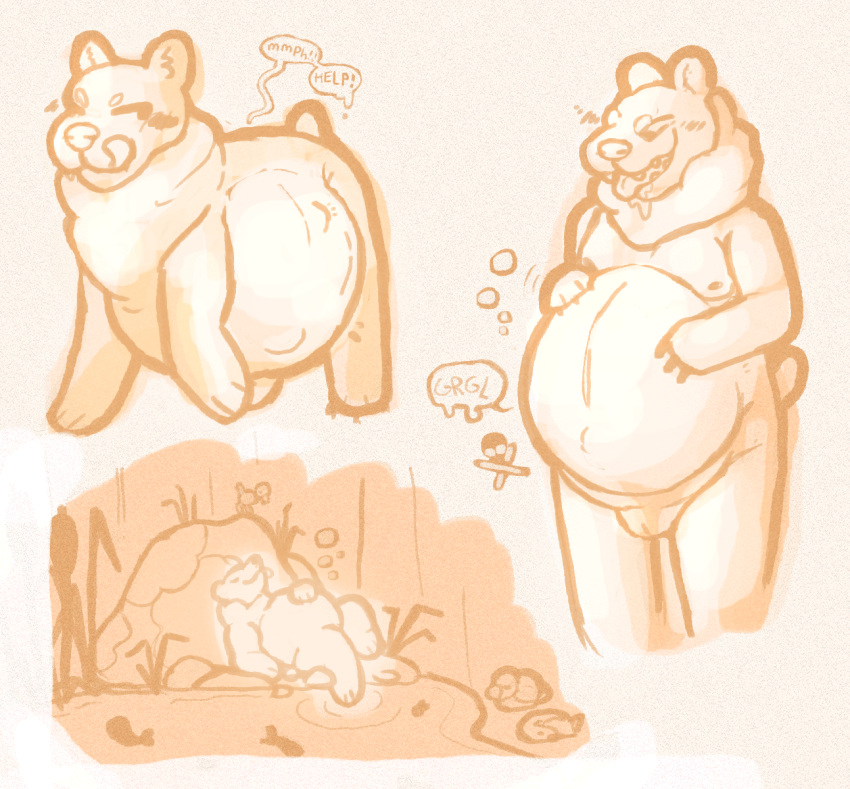 anthro bear belly belly_rub big_belly black_bear bloated carnalcorp digestion digestion_sequence female feral forest hi_res mammal overweight plant sleeping solo solo_focus tree ursine vore