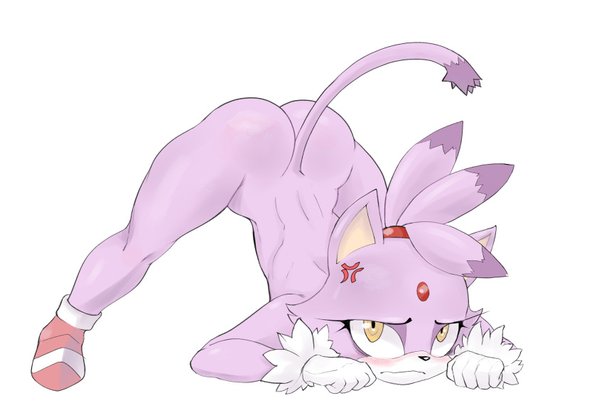 anthro big_butt blaze_the_cat blush butt colono domestic_cat embarrassed felid feline felis female hi_res jack-o'_pose mammal nude pose sega solo sonic_the_hedgehog_(series)