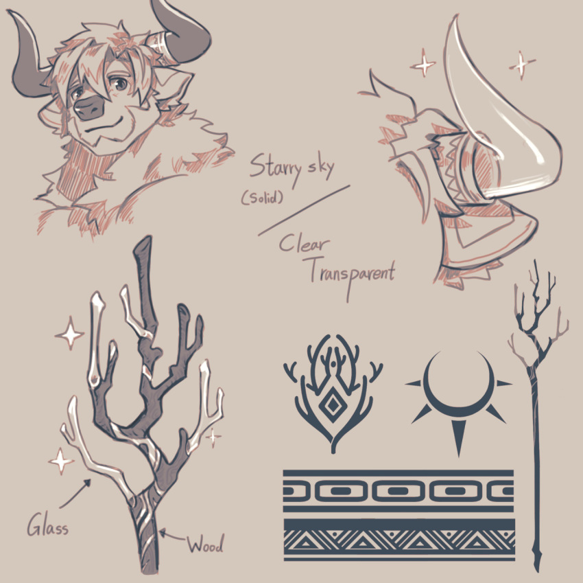 anthro bigfoot_(tas) bovid bovine cattle chest_tuft curtis_wuedti hi_res horn lifewonders male mammal markings model_sheet monochrome muscular muscular_male neck_tuft solo staff tattoo tokyo_afterschool_summoners tribal tribal_markings tuft