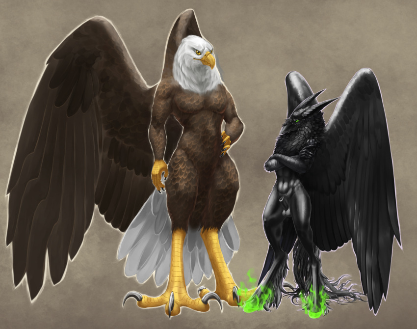 2023 absurd_res accipitrid accipitriform alcander animal_genitalia anthro athletic avian avian_butt avian_feet bald_eagle beak big_feet bird black_beak black_body black_feathers black_fur black_hair black_scales brown_body brown_feathers corvid corvus_(genus) cosmic_horror crossed_arms dsw7 duo eagle equid equine equine_genitalia equine_sheath european_mythology feathered_ears feathered_wings feathers feet fiery_eyes fire fur genitals girly greek_mythology green_eyes green_flames hair hand_on_hip hi_res hippogriff hooves horse horse_sheath horse_tail looking_at_viewer male male/male mammal mythological_avian mythology oscine passerine pentazer raven scales sea_eagle sheath size_difference slim tail_feathers talon_hands talons white_body white_feathers wings yellow_beak yellow_body yellow_eyes yellow_scales