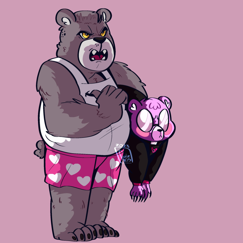 2023 anthro bear belly blush clothing duo eyewear glasses heinous_gr33n hi_res male mammal overweight overweight_male padre_(unicorn_wars) priest sargento_caricias shirt simple_background topwear underwear unicorn_wars